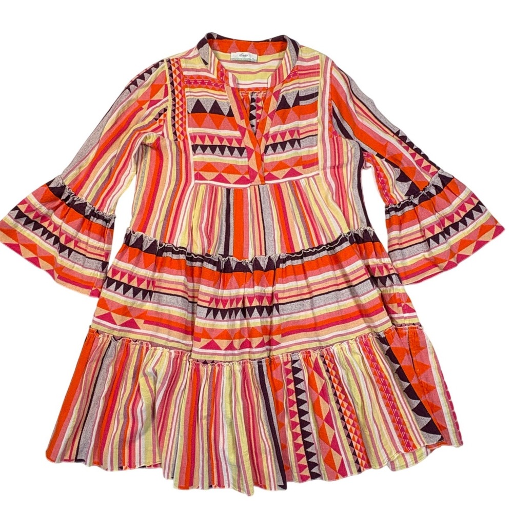 Devotion Twins Ella Geometric Jacquard Cotton Mini Dress Orange Pink XS